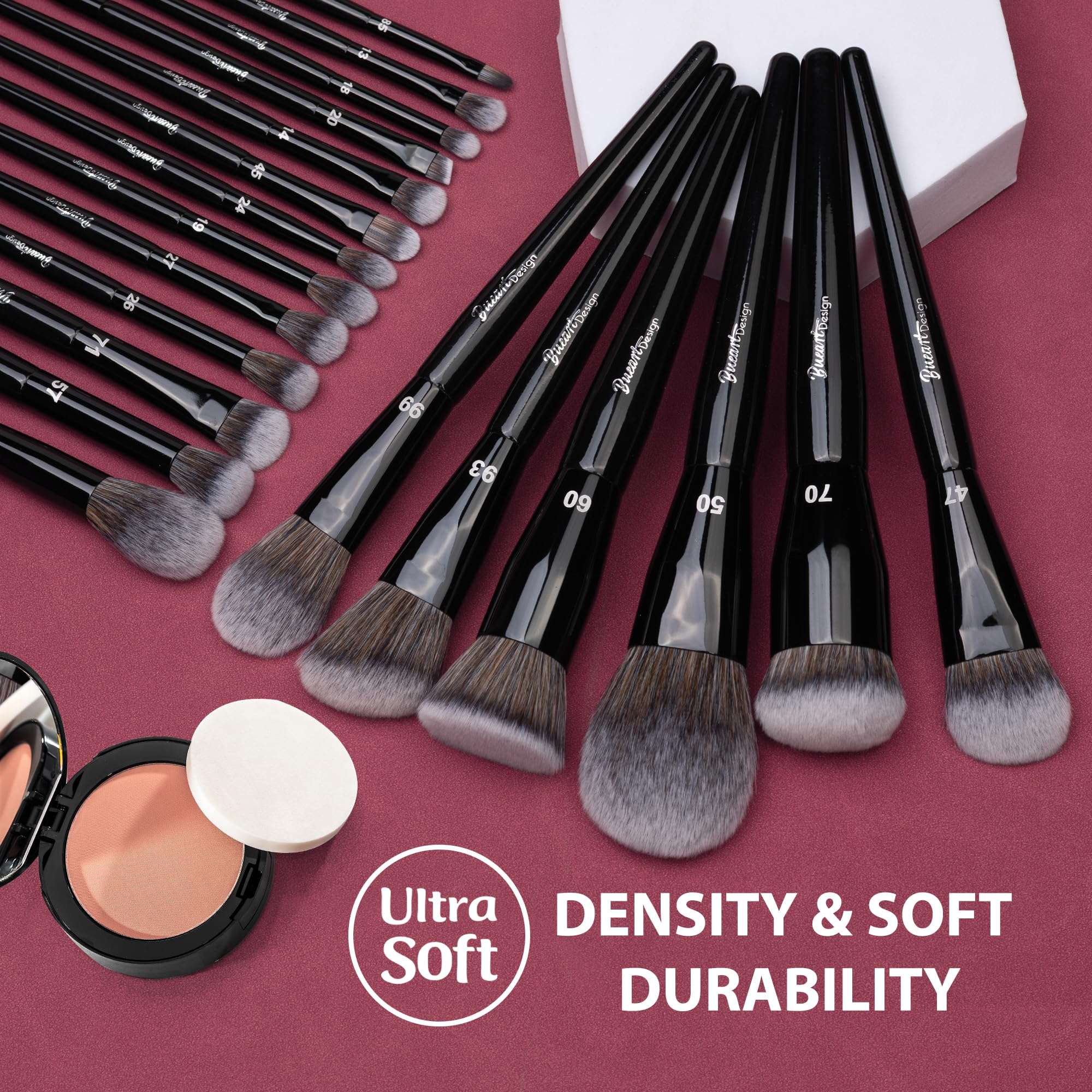 Bueart Design 19Pcs Professional Grade Labeled Makeup Brushes Set, Large Foundation Powder Contour Concealer eyeshadow Blush EyeLiner Make up Brushes,Premium Synthetic hair,Vegan Cruelty-free - Image 2