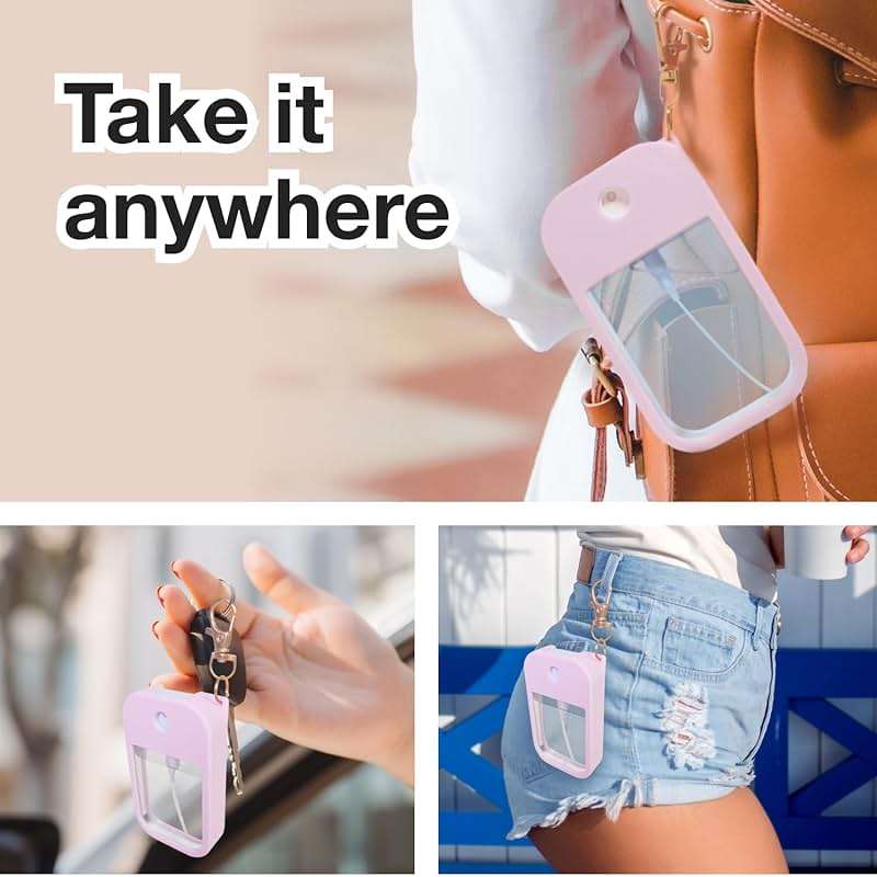 1 PC Soft Silicone Case for Touchland Power Mist (1FL. OZ./30 mL), Protective and Stylish Case with Keychain Compatible with Touchland Hand Sanitizer Spray (Pink) - Image 4