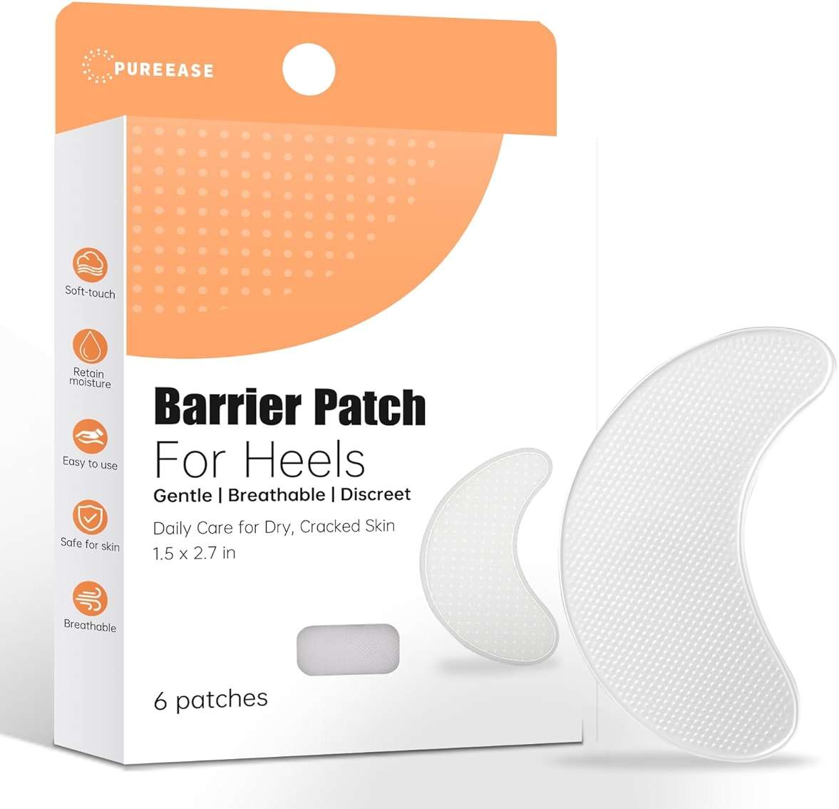 PUREEASE Moisturizing Crack Patches –for Linear, Single Small Crack,for Dry,Cracked Heels,Soles, Toes Skin Relief, Hydrating Care – Flexible & Breathable, 6 Patches - Image 1