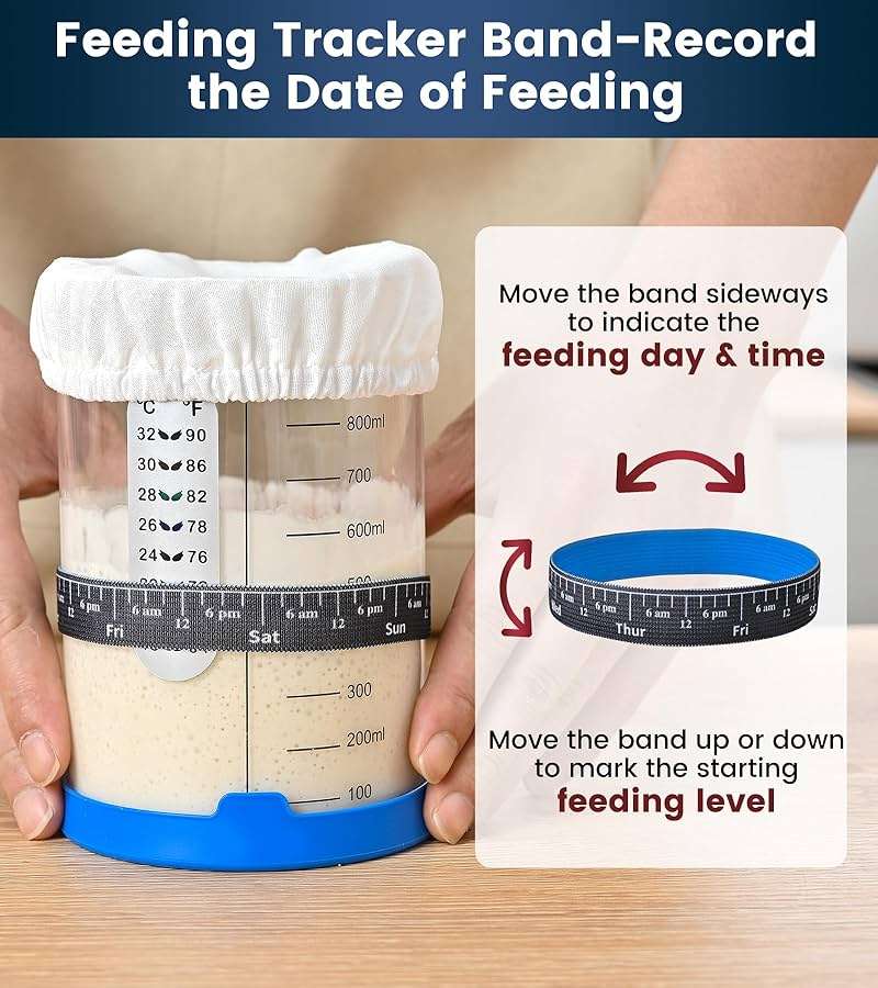Adodeen Sourdough Starter Jar,Sourdough Starter Kit – 2 Pack 34oz Organic Sour Dough Glass Jars Wide Mouth,Fermenters Tool For Home Bakers,Bread Baking Supplies,Large Glass Container With Lid - Image 4