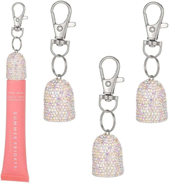3pcs Lip Balm Keychain Holder Bling Lip Gloss Key Chain Cap Portable Lipgloss Case - Image 1