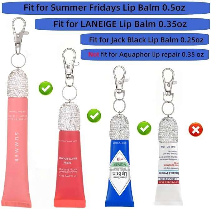 3pcs Lip Balm Keychain Holder Bling Lip Gloss Key Chain Cap Portable Lipgloss Case - Image 2