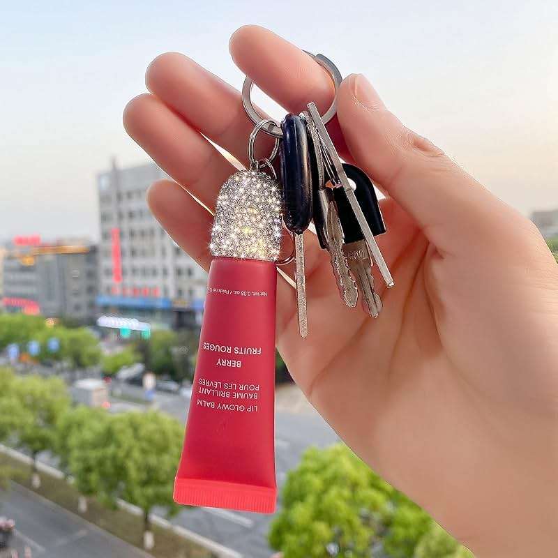 3pcs Lip Balm Keychain Holder Bling Lip Gloss Key Chain Cap Portable Lipgloss Case - Image 7