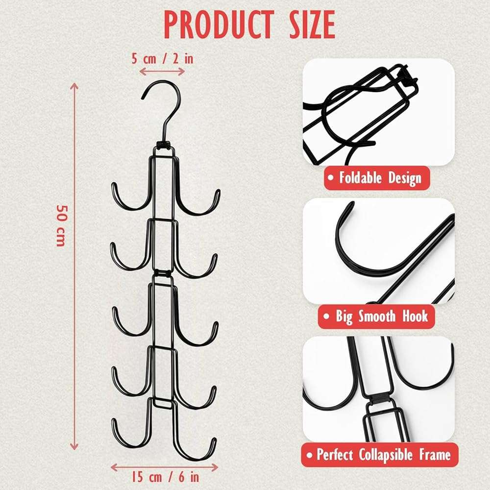 NAKBINX Hat Organizer for Closet, Collapsible Caps Rack with 10 Rotatable Large Hooks, Holds Up to 40 Baseball Caps, Metal Space Saving Hat Hanger for Display, Storage and Closet Organizers, Black - Image 2