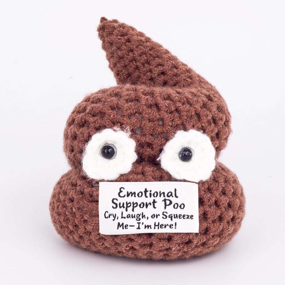 Positive Poo - Emotional Support Crochet Poop Toy, Gag Gifts Funny Adult, Funny Gift for Men, Dad, Boyfriends, Brother, Coworkers - White Elephant Gifts for Adults, Stocking Stuffers for Men - Image 1