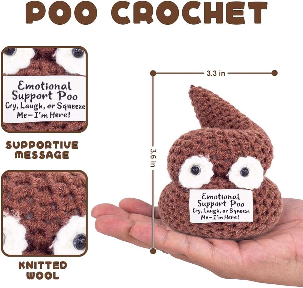 Positive Poo - Emotional Support Crochet Poop Toy, Gag Gifts Funny Adult, Funny Gift for Men, Dad, Boyfriends, Brother, Coworkers - White Elephant Gifts for Adults, Stocking Stuffers for Men - Image 2