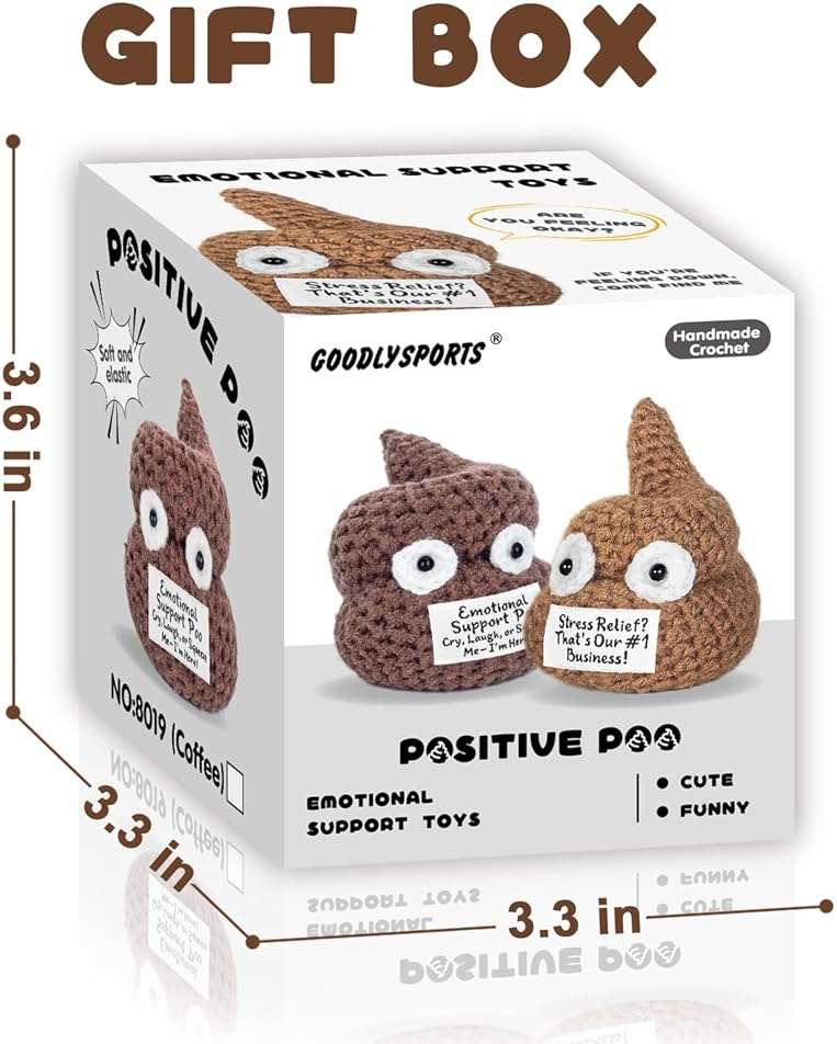 Positive Poo - Emotional Support Crochet Poop Toy, Gag Gifts Funny Adult, Funny Gift for Men, Dad, Boyfriends, Brother, Coworkers - White Elephant Gifts for Adults, Stocking Stuffers for Men - Image 7