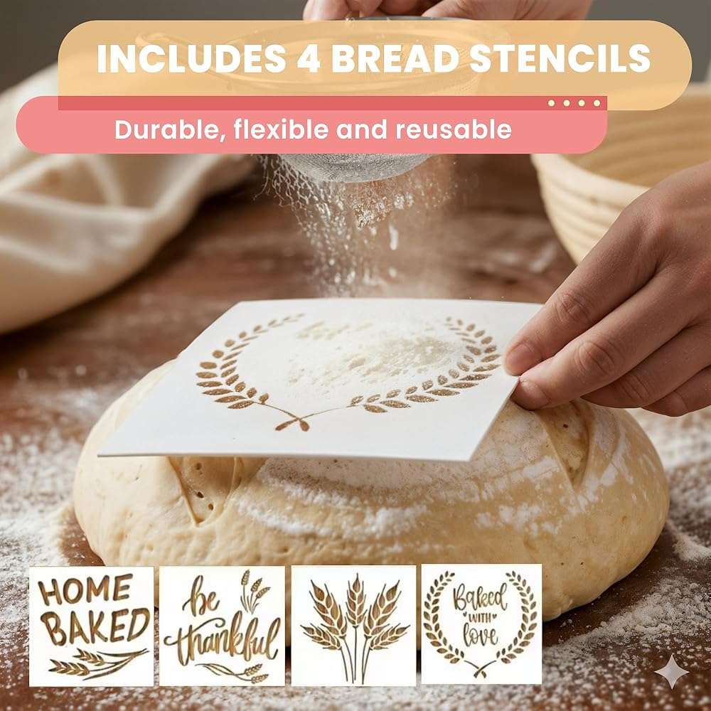 Complete Sourdough Starter Kit, Sourdough bread baking supplies, Great Gift Beginners Bread Makers 24oz Fermentation Jar 9" and 10" Silicone Banneton Bread Proofing Basket, sour dough Whisk,18 in 1 - Image 7