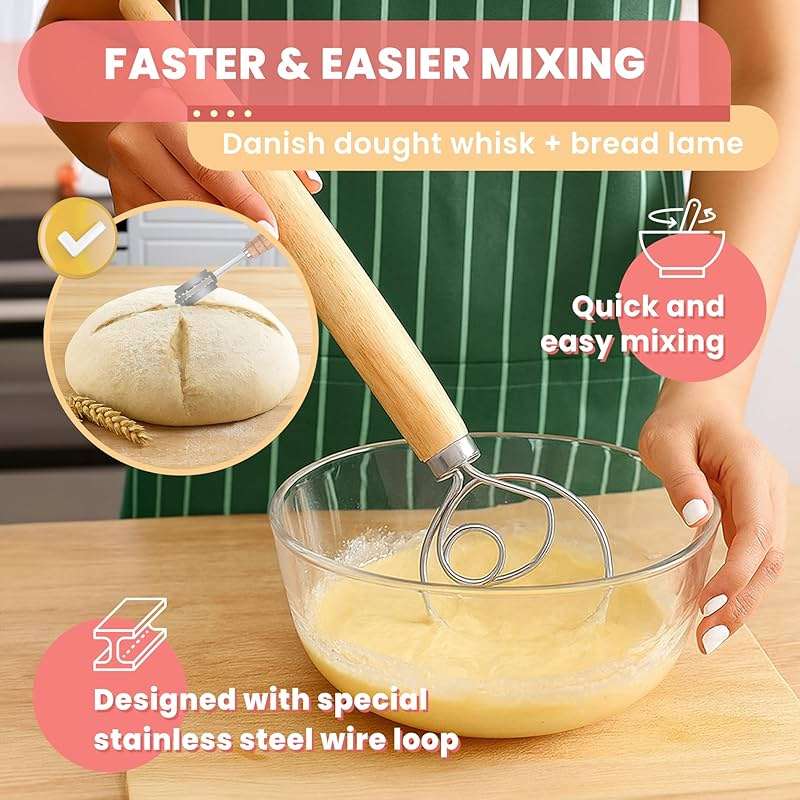 Complete Sourdough Starter Kit, Sourdough bread baking supplies, Great Gift Beginners Bread Makers 24oz Fermentation Jar 9" and 10" Silicone Banneton Bread Proofing Basket, sour dough Whisk,18 in 1 - Image 8