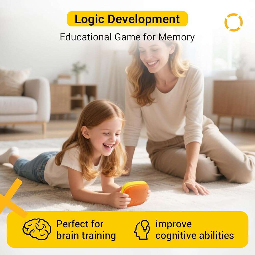 BearHonie 4-in-1 Electronic Tic Tac Toe Game, Rechargeable Handheld Board Game for Boys and Girls, with Sequence Memory Game Mode for Travel, car Ride, Kids Birthday Gifts, Yellow - Image 4