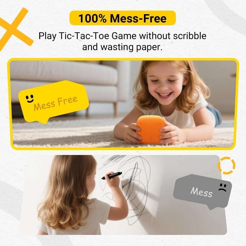 BearHonie 4-in-1 Electronic Tic Tac Toe Game, Rechargeable Handheld Board Game for Boys and Girls, with Sequence Memory Game Mode for Travel, car Ride, Kids Birthday Gifts, Yellow - Image 6