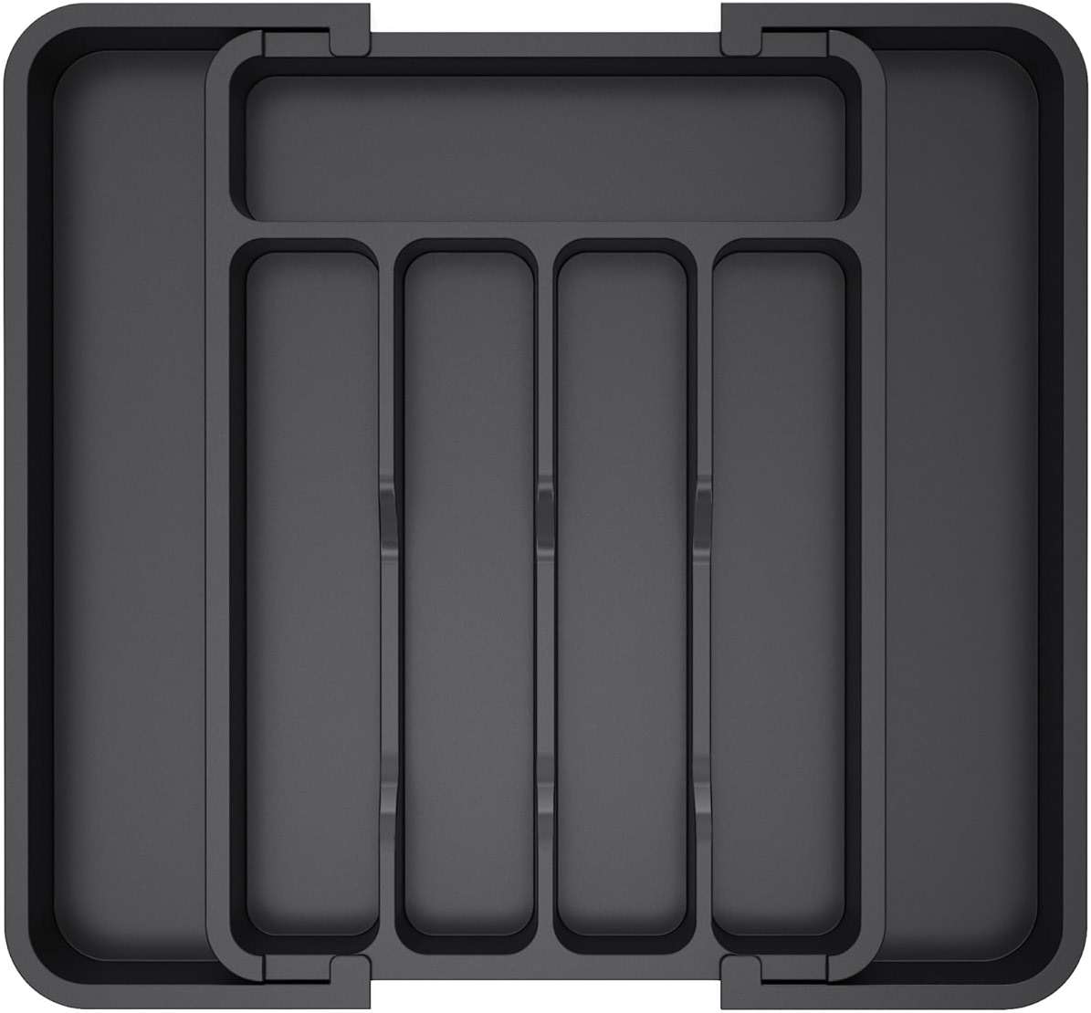 Lifewit Expandable Silverware Organizer, Plastic Utensil Tray for Kitchen Drawer, BPA Free Flatware Cutlery Holder, Space-Saving Storage for Spoons Forks Knives, 8.5-14 x 12 x 1.5 inch, Black - Image 1