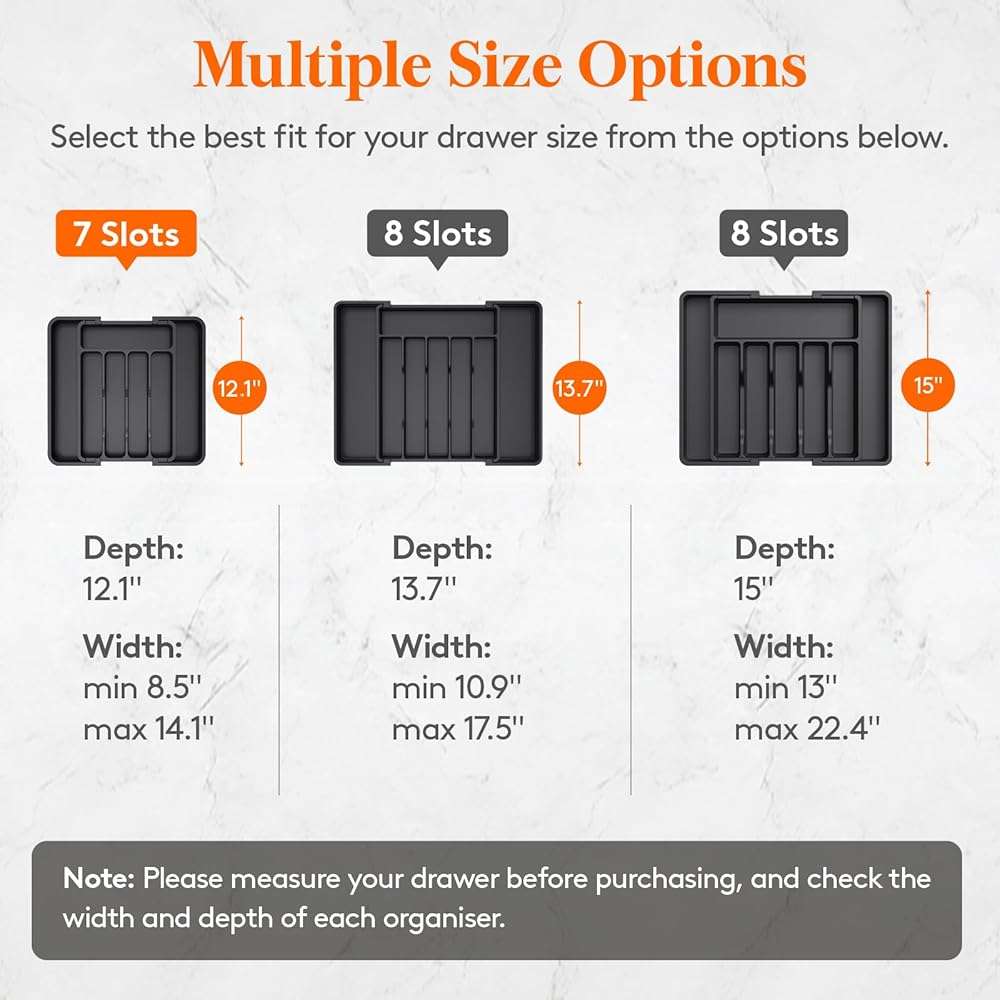 Lifewit Expandable Silverware Organizer, Plastic Utensil Tray for Kitchen Drawer, BPA Free Flatware Cutlery Holder, Space-Saving Storage for Spoons Forks Knives, 8.5-14 x 12 x 1.5 inch, Black - Image 4