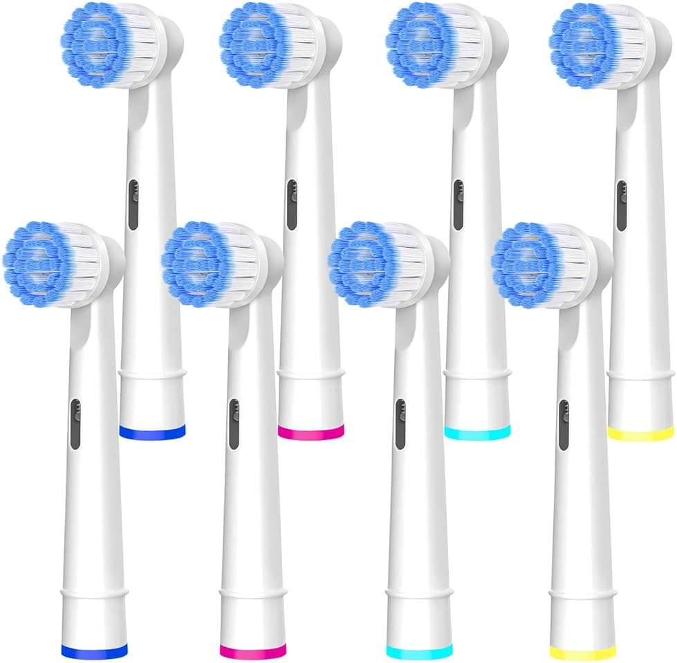 Pro Sensitive Gum Care Replacement Brush Heads Compatible with Oral-B Electric Toothbrushes, 8 Pack High Density Extra Soft Bristles Toothbrush Heads Refill, White - Image 1