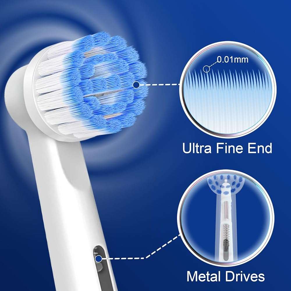 Pro Sensitive Gum Care Replacement Brush Heads Compatible with Oral-B Electric Toothbrushes, 8 Pack High Density Extra Soft Bristles Toothbrush Heads Refill, White - Image 6