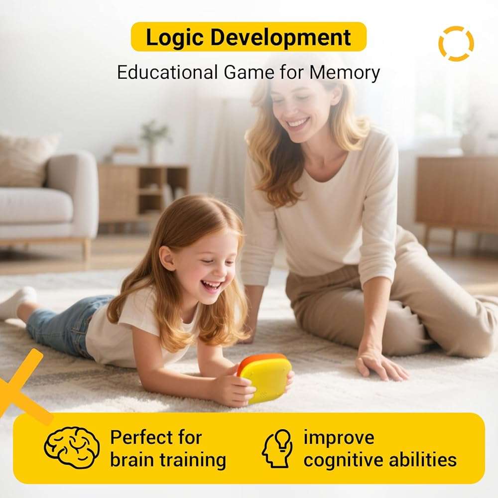 BearHonie Electronic Handheld Tic Tac Toe Game for Kids & Adults, 4 Game Modes with Sequence Memory Game, Rechargeable Smart Brain Teaser Travel Toy, Gifts for Boys and Girls, Orange - Image 4