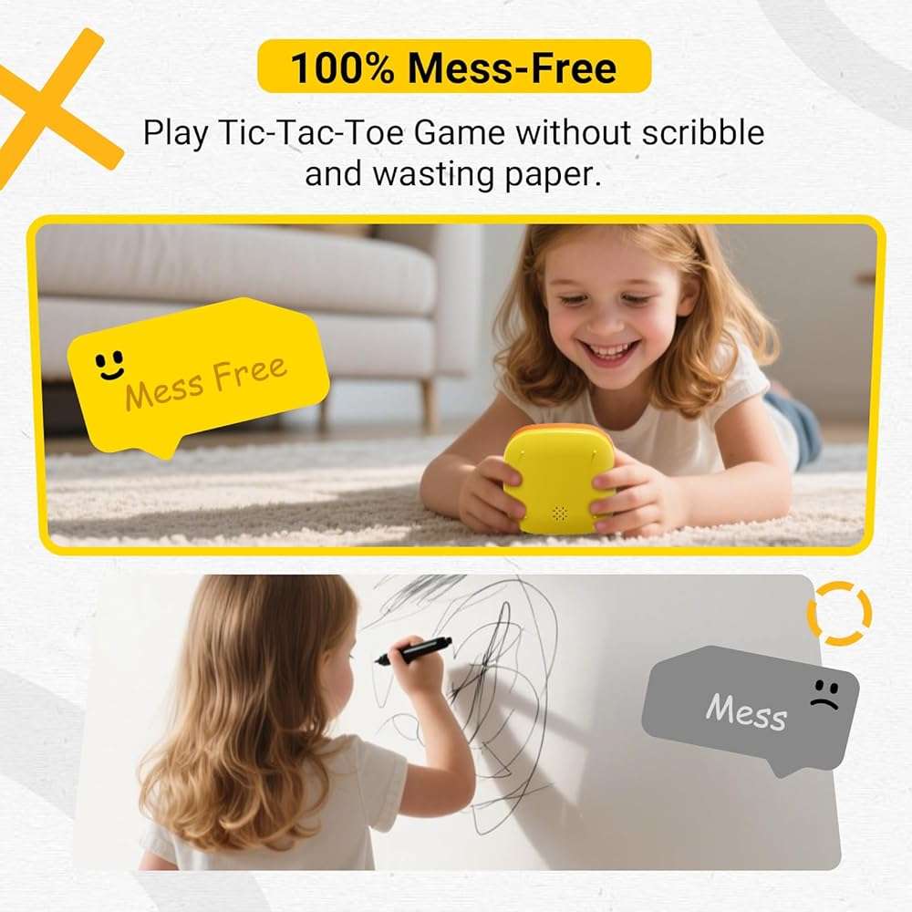 BearHonie Electronic Handheld Tic Tac Toe Game for Kids & Adults, 4 Game Modes with Sequence Memory Game, Rechargeable Smart Brain Teaser Travel Toy, Gifts for Boys and Girls, Orange - Image 6