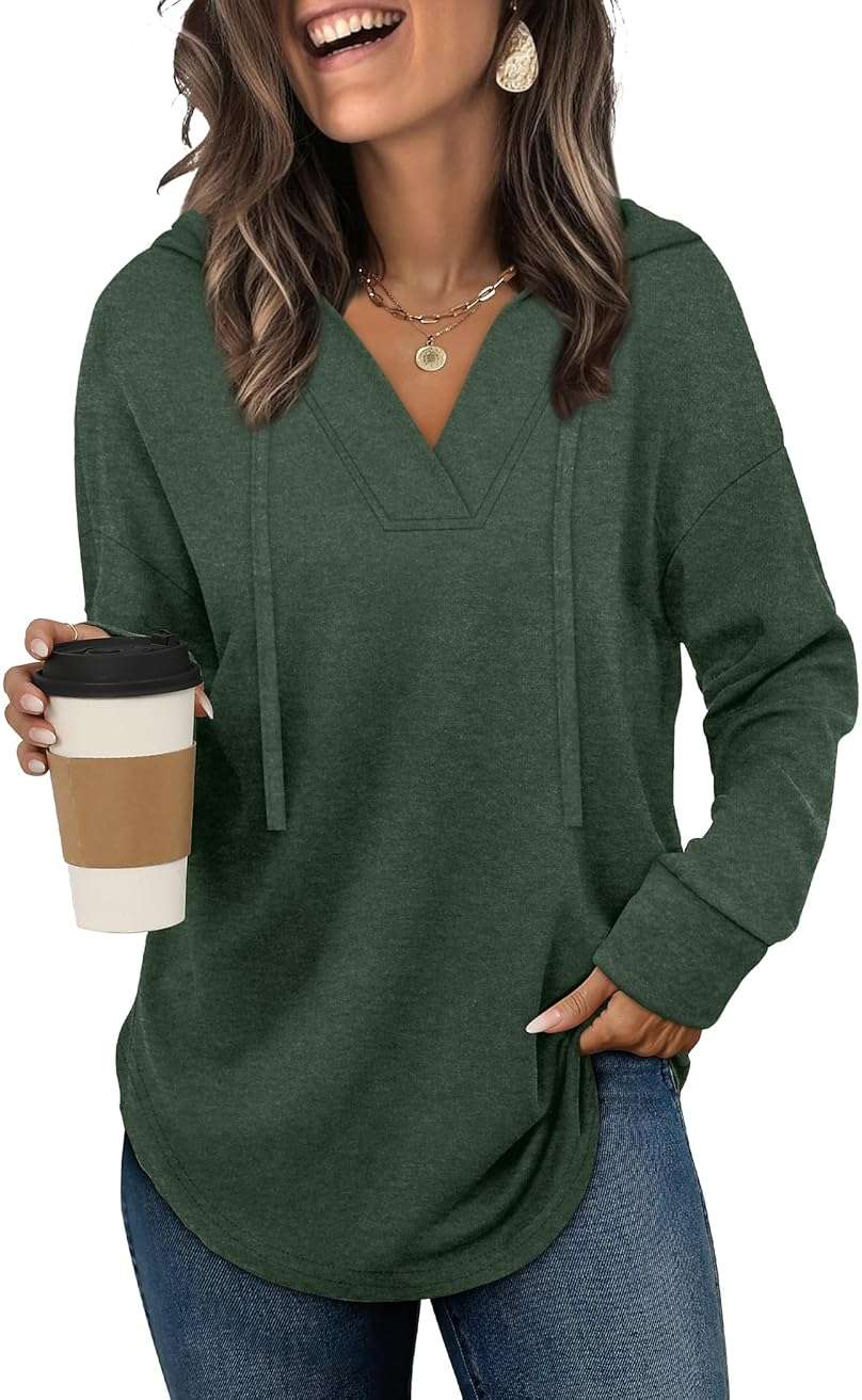 Sampeel Hoodies for Women Trendy Fall Fashion 2025 V Neck Oversized Sweatshirt Plus Size Tops Clothes - Image 1