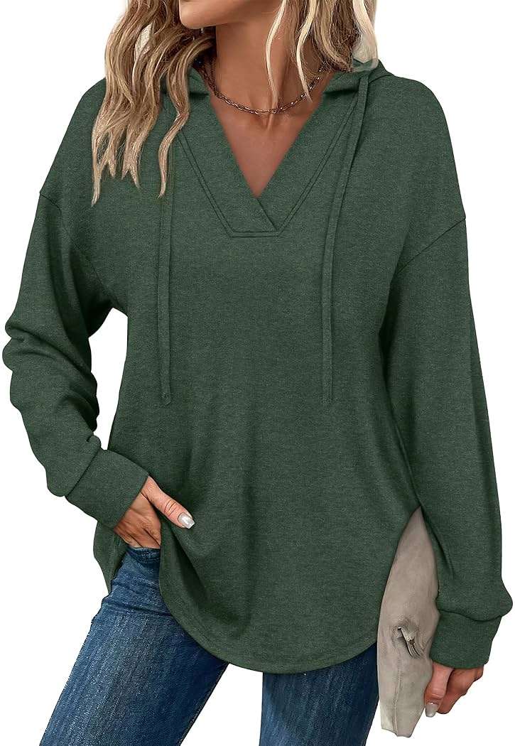 Sampeel Hoodies for Women Trendy Fall Fashion 2025 V Neck Oversized Sweatshirt Plus Size Tops Clothes - Image 2