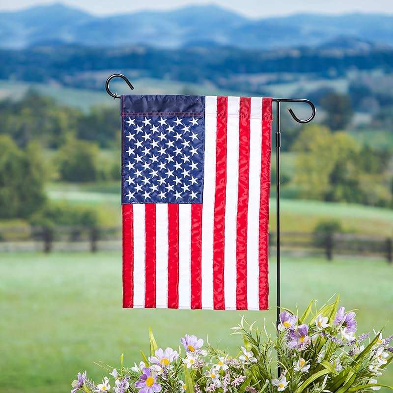 Evergreen 2 pcs American Flags with 2 Flag Stands | Set of 4 | Garden Flags 12x18 Double Sided | Patriotic House Flags For Outside | Small American Flag Garden Size | Embroidered Stars and Stripes | USA Residential or Commercial - Image 2