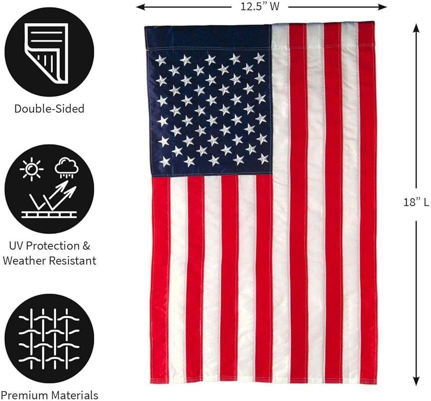 Evergreen 2 pcs American Flags with 2 Flag Stands | Set of 4 | Garden Flags 12x18 Double Sided | Patriotic House Flags For Outside | Small American Flag Garden Size | Embroidered Stars and Stripes | USA Residential or Commercial - Image 3