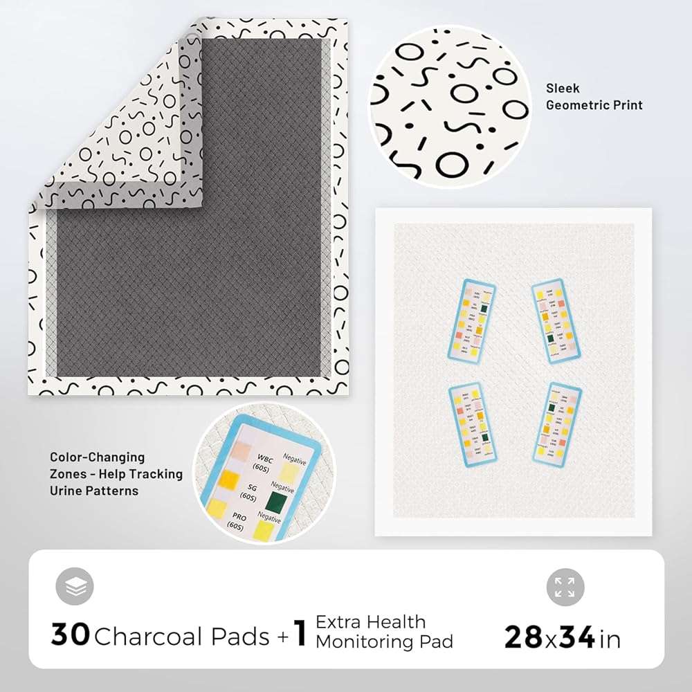ZOMISIA Charcoal Puppy Pee Pads for Dogs Extra Large, 28"x34" 30 Counts + 1 Extra Health Monitoring Pad - XL Dog Potty Training Pads Disposable, Odor-Control, Super Absorbent & Leak-Proof - Image 3