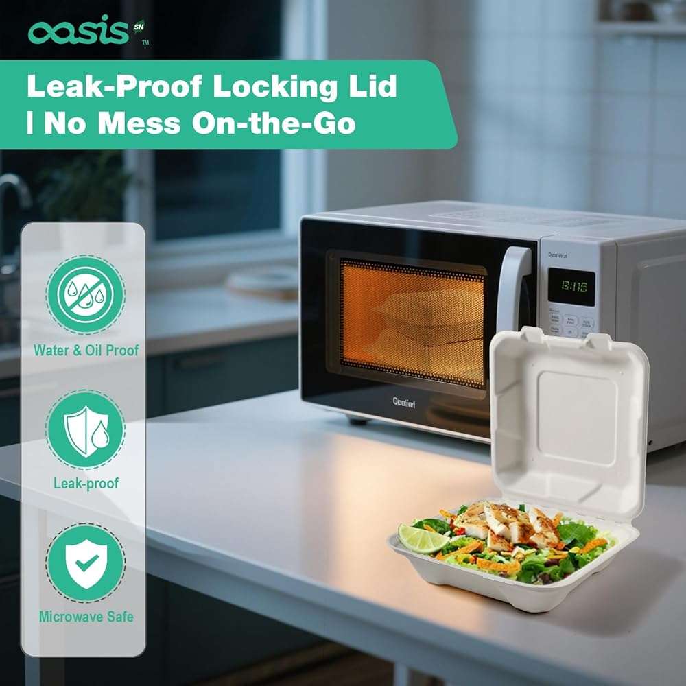 OasisSN 8×8", 68-Pack Disposable Clamshell Take Out Food Containers, Biodegradable Paper To Go Boxes for Burgers, Sandwiches, Fries & More (White) - Image 3