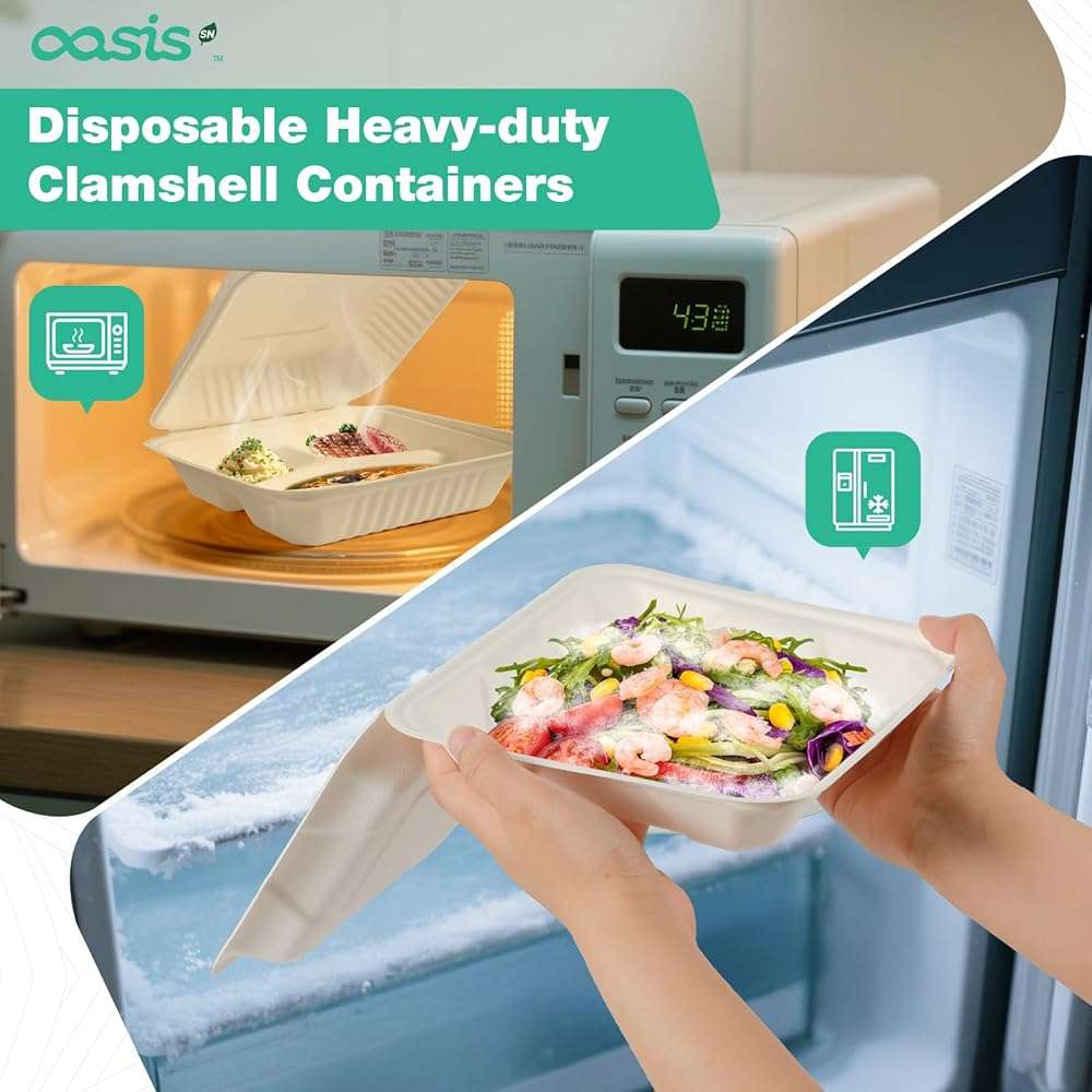 OasisSN 8×8", 68-Pack Disposable Clamshell Take Out Food Containers, Biodegradable Paper To Go Boxes for Burgers, Sandwiches, Fries & More (White) - Image 4