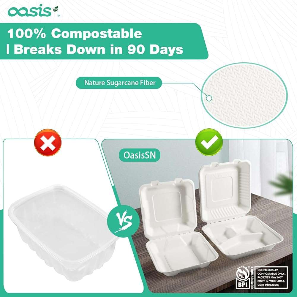 OasisSN 8×8", 68-Pack Disposable Clamshell Take Out Food Containers, Biodegradable Paper To Go Boxes for Burgers, Sandwiches, Fries & More (White) - Image 5