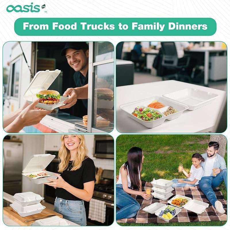OasisSN 8×8", 68-Pack Disposable Clamshell Take Out Food Containers, Biodegradable Paper To Go Boxes for Burgers, Sandwiches, Fries & More (White) - Image 6