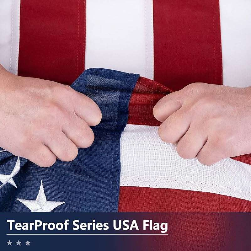 American Flag for Outside 3x5 Ft - TearProof Series Outdoor US Flags - Long Lasting, Fade Resistant - Thick Spun Polyester USA Banner - High Wind - Embroidered Stars, Sewn Stripes, Brass Grommets - Image 5
