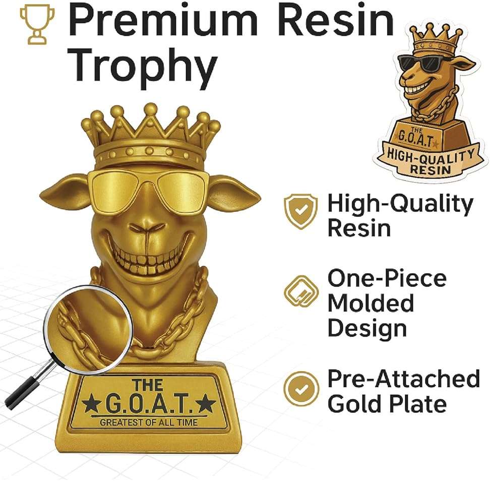 GOAT Trophy Winner Award – 7 Inch Funny Greatest of All Time Trophy, Retirement Gift for Men & Coworkers, Fantasy Football Champion Award, Office MVP, Employee Recognition, Boss Gag Gift - Image 3