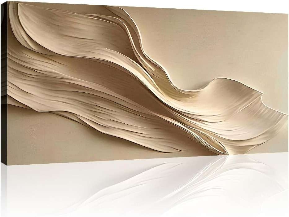 Tailored Canvases Beige Abstract Minimalist Wall Art – Modern Waves Design for Living Room or Office - Neutral Beige Canvas Painting Decor – Contemporary Wall Accent in Minimalist Abstract Style 48x24 - Image 1