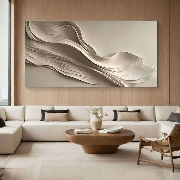 Tailored Canvases Beige Abstract Minimalist Wall Art – Modern Waves Design for Living Room or Office - Neutral Beige Canvas Painting Decor – Contemporary Wall Accent in Minimalist Abstract Style 48x24 - Image 2