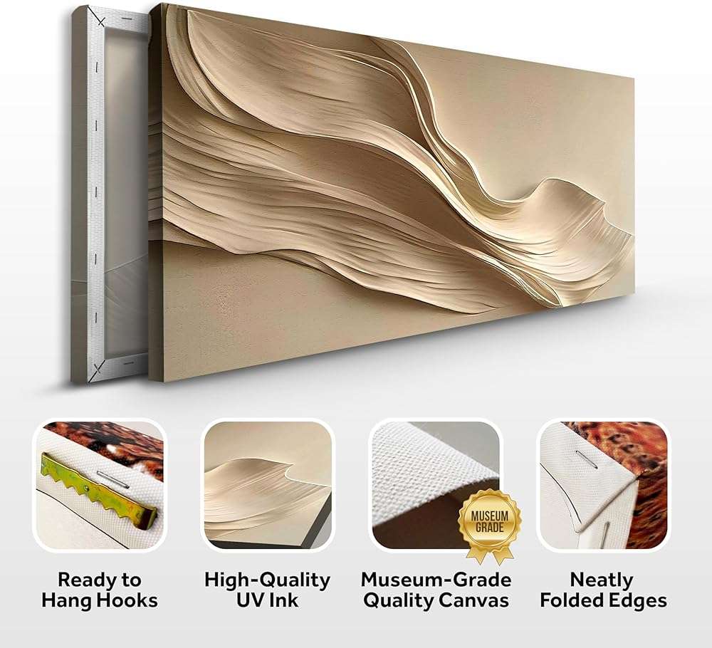 Tailored Canvases Beige Abstract Minimalist Wall Art – Modern Waves Design for Living Room or Office - Neutral Beige Canvas Painting Decor – Contemporary Wall Accent in Minimalist Abstract Style 48x24 - Image 3
