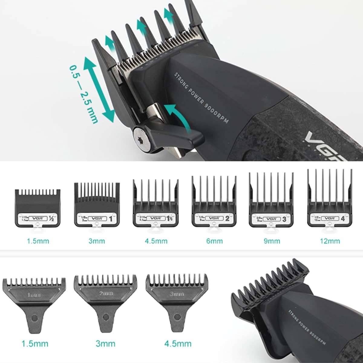 VGR 640S3 Professional 3 in 1 Hair Cutting Kit, 9000RPM Hair Clippers for Men Professional Hair Trimmer & Foil Shavers Set, Cordless Mens Barber Combo for Home, for Him(Black) - Image 3