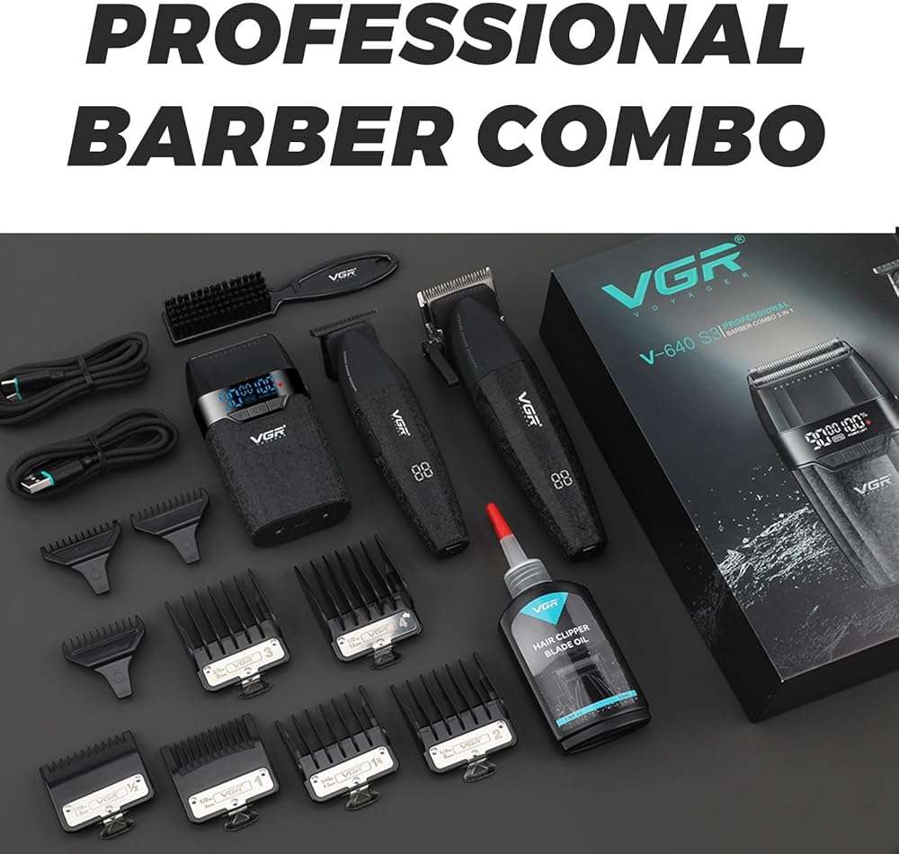 VGR 640S3 Professional 3 in 1 Hair Cutting Kit, 9000RPM Hair Clippers for Men Professional Hair Trimmer & Foil Shavers Set, Cordless Mens Barber Combo for Home, for Him(Black) - Image 8