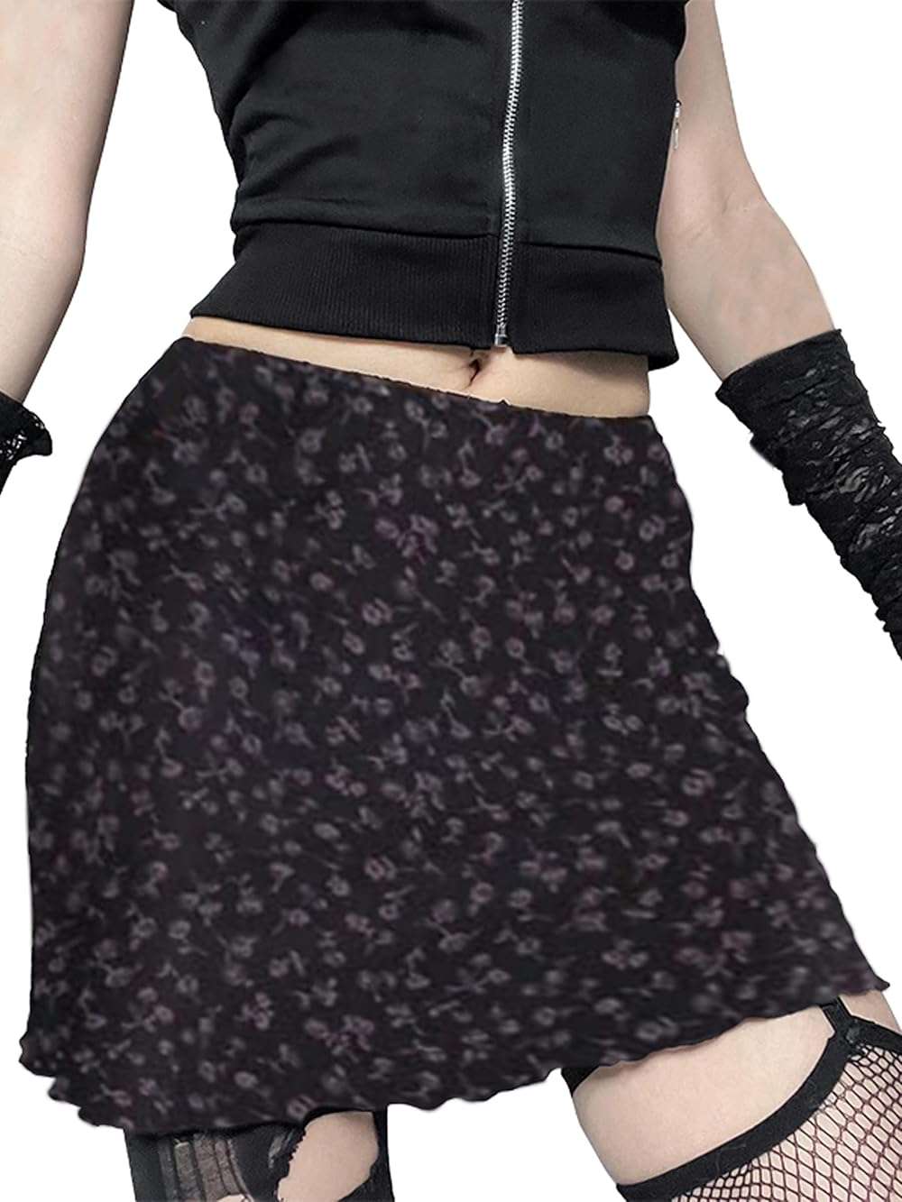 ZUNQKG Womens Mini Mesh Floral Printed Y2k Low Waist Casual Vacation Party Slim Fitted Bodycon Skirts - Image 2