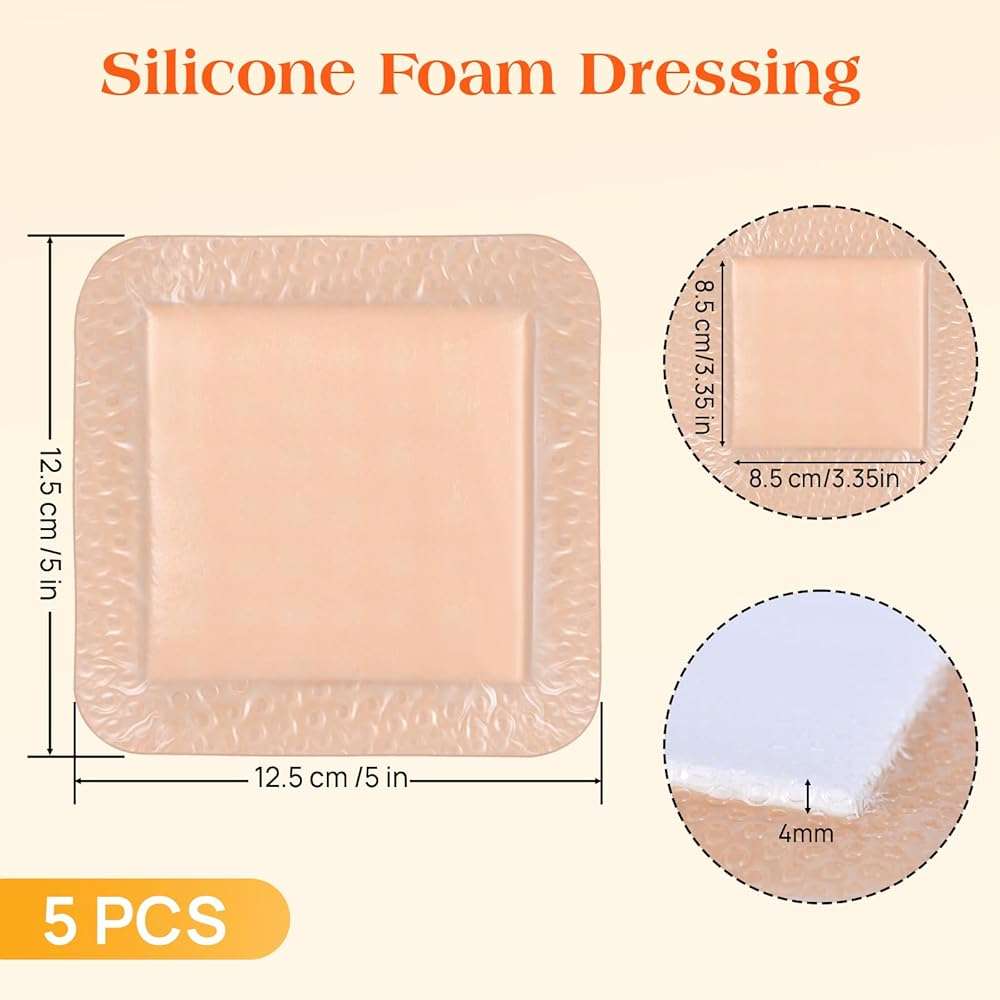 Silicone Foam Dressing with Border, 5"×5"(5 pcs) Gentle Adhesive Foam Dressing for Wound Care,Waterproof,Breathable,Highly Absorbent Silicone Bandage Care for Pressure Sores, Ulcers - Image 2
