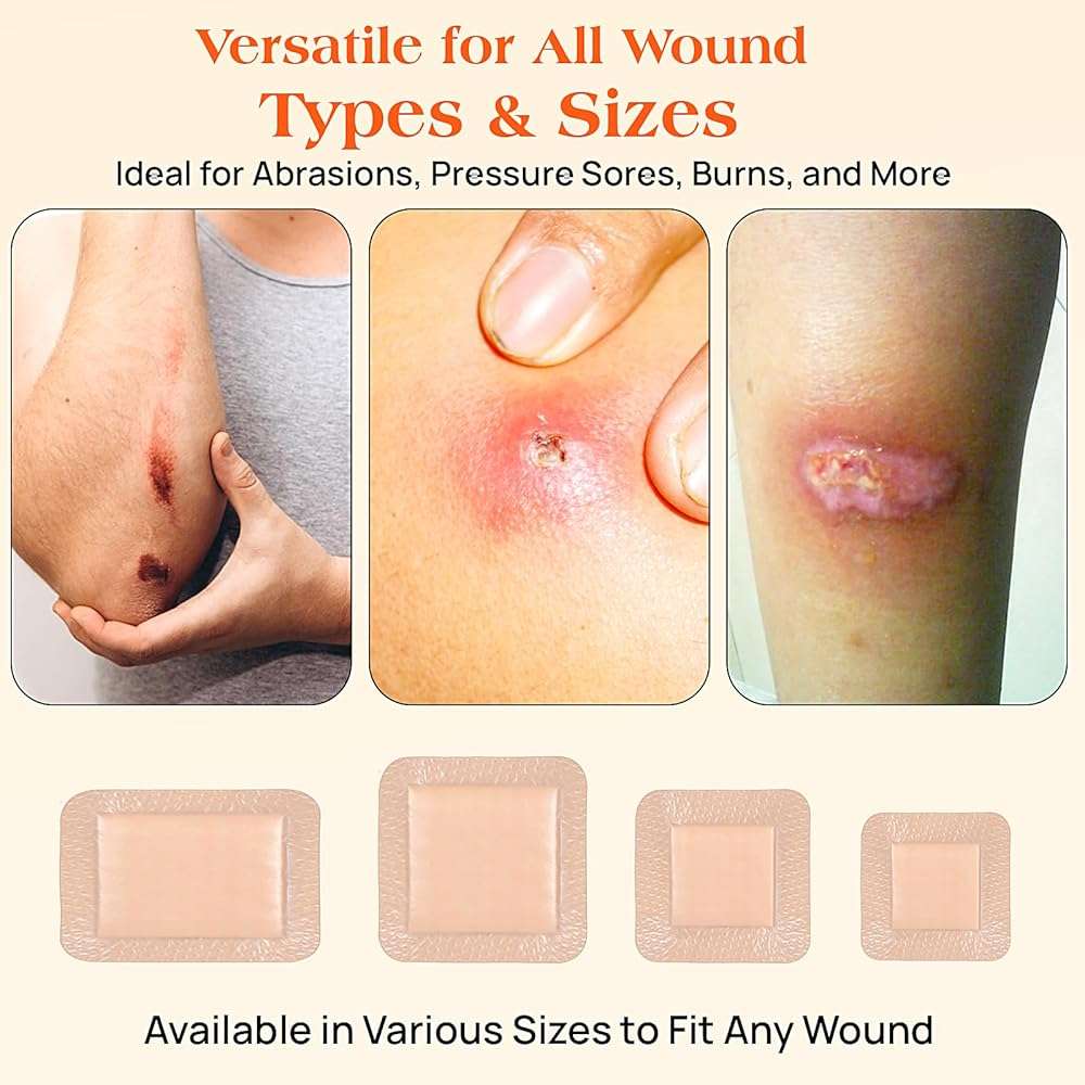 Silicone Foam Dressing with Border, 5"×5"(5 pcs) Gentle Adhesive Foam Dressing for Wound Care,Waterproof,Breathable,Highly Absorbent Silicone Bandage Care for Pressure Sores, Ulcers - Image 8