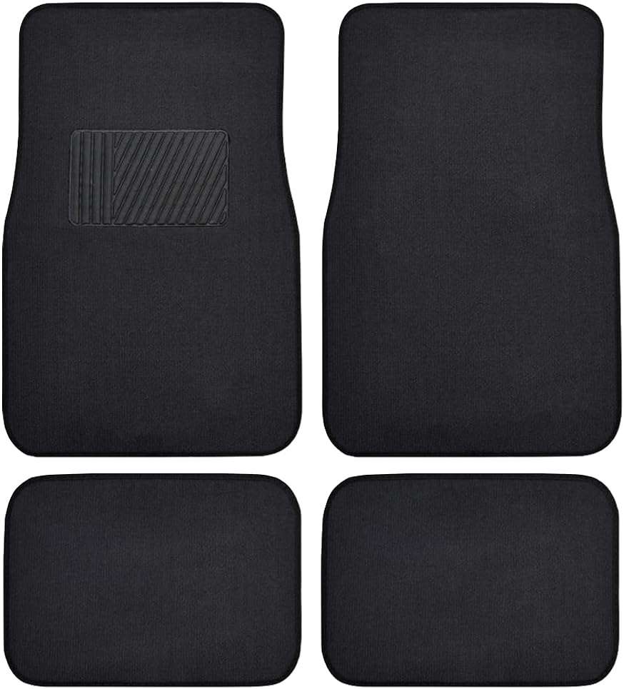 BDK Premium Black Carpet Floor Mats for Cars - Universal Fit Interior 4-Piece Car Mats Full Set with Vinyl Heel Pad Protector - Cute Car Accessories Interior Floor Covers for SUVs & Trucks - Image 1