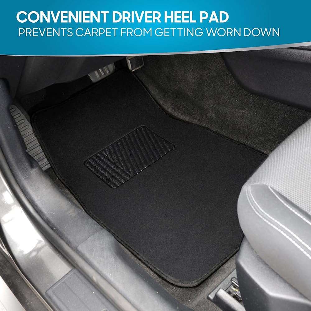 BDK Premium Black Carpet Floor Mats for Cars - Universal Fit Interior 4-Piece Car Mats Full Set with Vinyl Heel Pad Protector - Cute Car Accessories Interior Floor Covers for SUVs & Trucks - Image 2