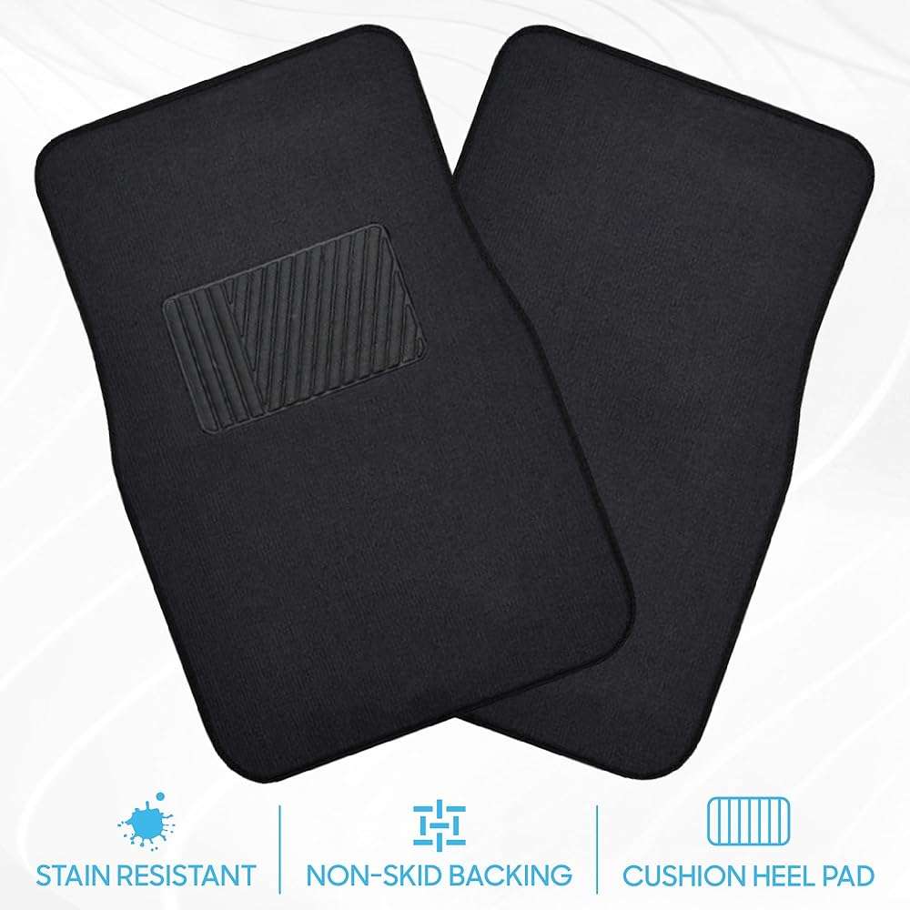 BDK Premium Black Carpet Floor Mats for Cars - Universal Fit Interior 4-Piece Car Mats Full Set with Vinyl Heel Pad Protector - Cute Car Accessories Interior Floor Covers for SUVs & Trucks - Image 3