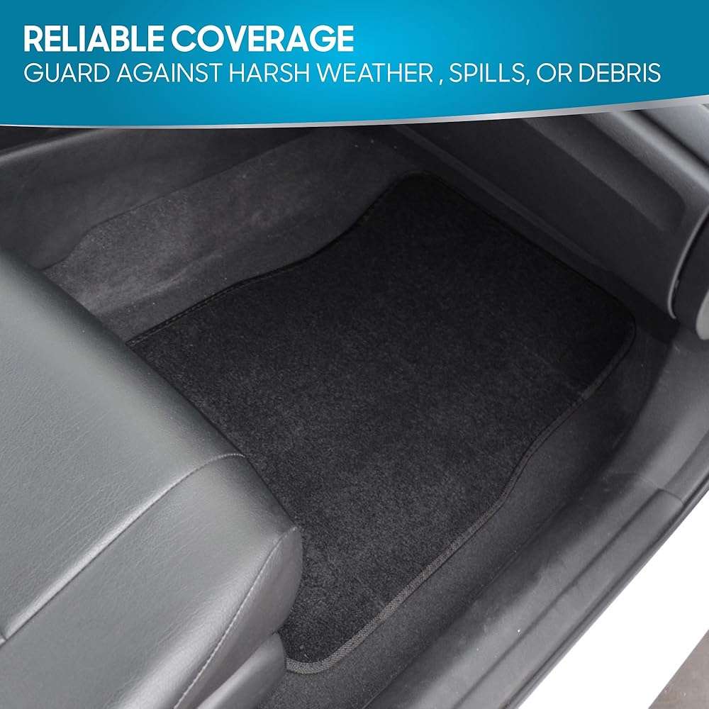 BDK Premium Black Carpet Floor Mats for Cars - Universal Fit Interior 4-Piece Car Mats Full Set with Vinyl Heel Pad Protector - Cute Car Accessories Interior Floor Covers for SUVs & Trucks - Image 5