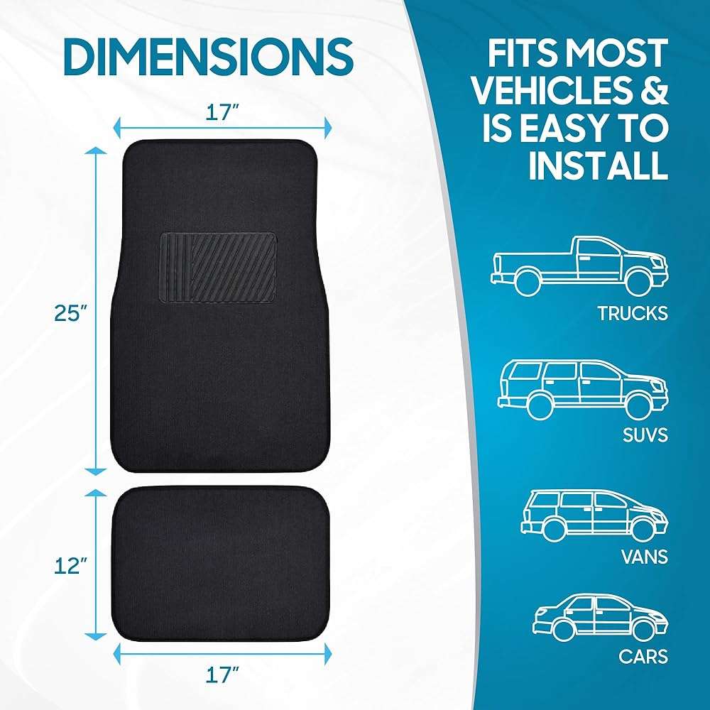 BDK Premium Black Carpet Floor Mats for Cars - Universal Fit Interior 4-Piece Car Mats Full Set with Vinyl Heel Pad Protector - Cute Car Accessories Interior Floor Covers for SUVs & Trucks - Image 6