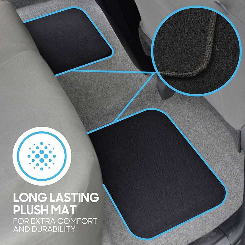 BDK Premium Black Carpet Floor Mats for Cars - Universal Fit Interior 4-Piece Car Mats Full Set with Vinyl Heel Pad Protector - Cute Car Accessories Interior Floor Covers for SUVs & Trucks - Image 7