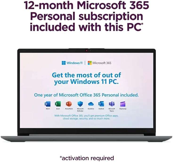Lenovo IdeaPad 1i Laptop with Office 365 Home and Business • 128GB SSD • 4GB RAM • Intel Core • 14 Anti-Glare Screen • WiFi-6 • 11HR Battery • Windows 11 no Mouse - Image 2