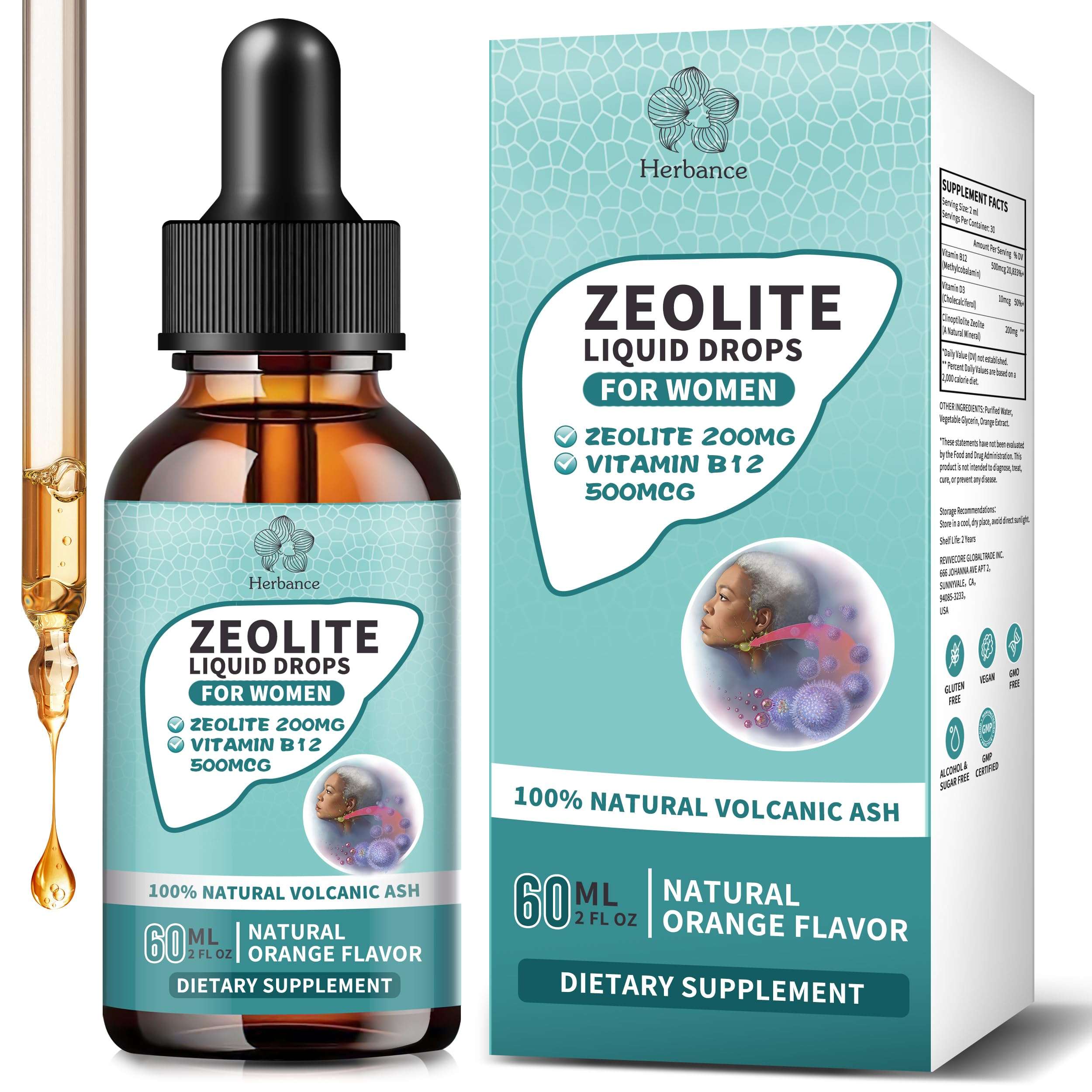 Zeolite Drops for Women,Adults and Kids- Clinoptilolite Zeolite Liquid Drops with Vitamin B12 & D3 - Heavy Metal Support, Immune Health, Natural Metabolism, Energy & Clear Skin - 30 Day Vegan Supply - Image 1
