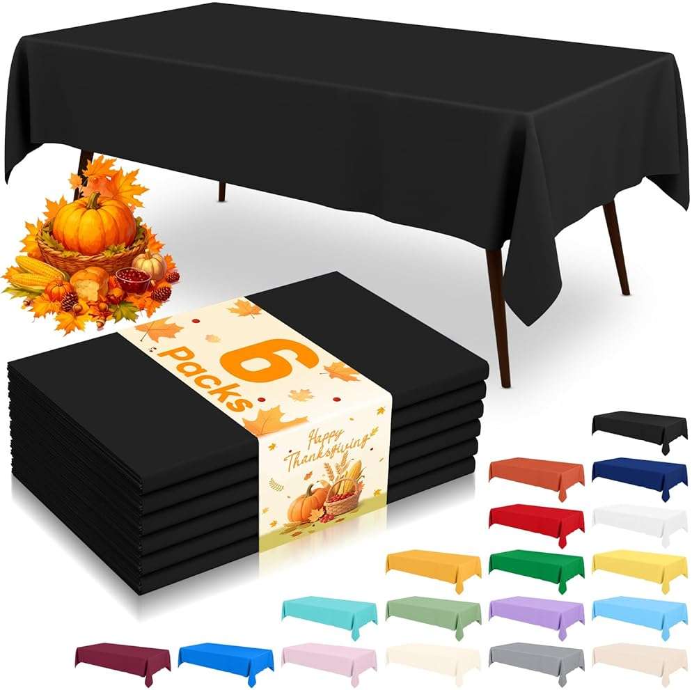 misaya 6 Packs Disposable Plastic Table Cloth, 54 x 108 Inch Waterproof Rectangle Tablecloth, Leakproof & Sturdy Decorative Table Covers for Picnic, Party and Outdoor, Black - Image 1