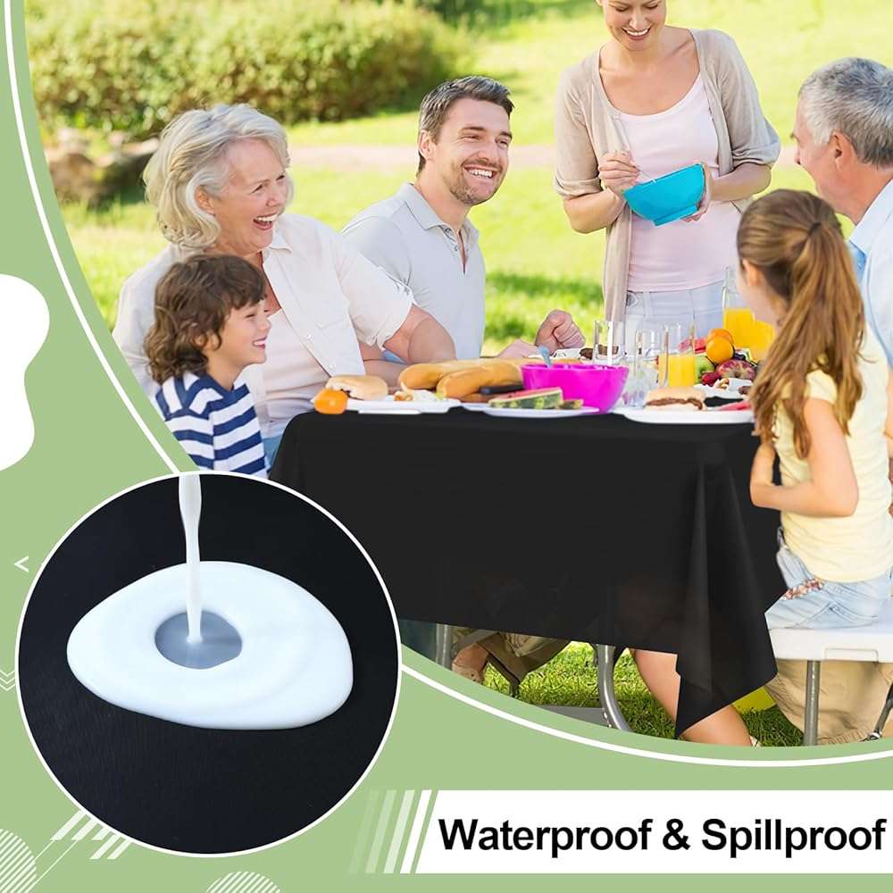 misaya 6 Packs Disposable Plastic Table Cloth, 54 x 108 Inch Waterproof Rectangle Tablecloth, Leakproof & Sturdy Decorative Table Covers for Picnic, Party and Outdoor, Black - Image 3
